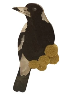 NEW Eliza Rose Acrylic Bird Brooch Magpie On Wattle Australian Artist Made Boxed - Bild 1 von 12