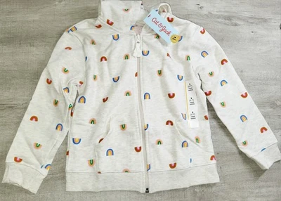 Cat & Jack Girls Oatmeal Rainbows Hooded Zip Up Sweatshirt Hoodie Size S 6 7 NWT - Image 1 of 4