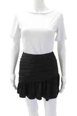 Mini saia Ramy Brook feminina com zíper lateral cetim franzido com babados linha A preta tamanho 0 - Imagem 1 de 4