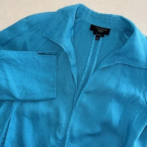 Talbots Womens 100% Irish Linen Blazer Size Small Petite Open Front Teal Summer - Picture 1 of 7