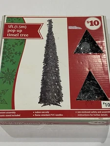 5 ft Pop Up Tinsel Tree Silver Christmas Decoration NIB Vintage - Picture 1 of 4