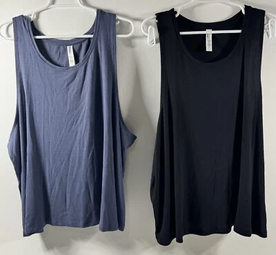 Athleta Lot Of 2 Semi Fitted Ribbed Blue & Black Tank Tops NWOT Women’s 2XL Gym - Image 1 of 4