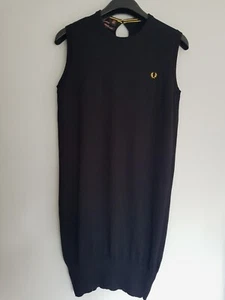 Fred Perry Amy Winehouse Black Sleeveless Knit Jumper Sweater Mini Dress Size 12 - Picture 1 of 7