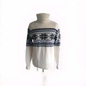 GAP Womens White Fair Isle Nordic Cotton Blend Turtleneck Sweater Jumper~Medium. - Picture 1 of 14