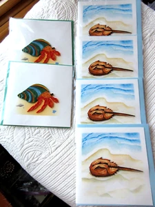 QUILLING HANDCRAFTED GREETING CARD X6 BLANK HORSESHOE & HERMIT CRAB EACH SEALED - Picture 1 of 6