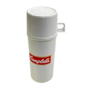 Campbell's Soup Alladinware White Thermos White Red letters cup lid 10" tall - Picture 1 of 9