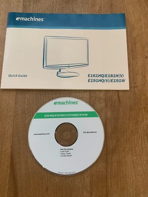 emachines Monitor Quick Guide Manual E161 thu E191 w/DVD - Image 1 of 2