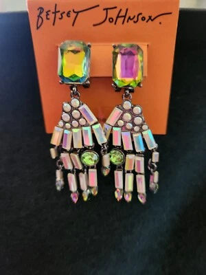 Pendientes colgantes Betsey Johnson esqueleto a mano detalles de cristal nuevos con etiquetas Foto 1 de 4