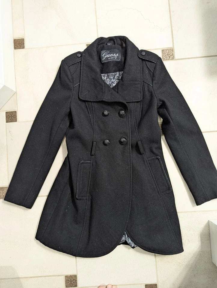 Guess Women's Black Pea Coat Size Medium, Great Condition! - Image 1 of 4
