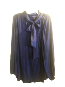 Roamans Bow Blouse Dark Navy Blue Women's L 18/20 Knit Brand NEW long sleeves - Picture 1 of 9