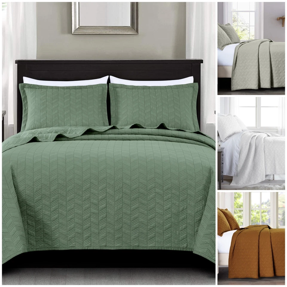 Chezmoi Collection Roswell 3-piece Cotton Quilt Set Geometric Stitched Bedspread - Image 1 of 4