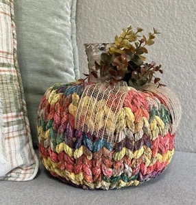 Chunky Knit Pumpkin Handmade Jewel-Toned Fall Autumn Seasonal Home Decor 9" - Picture 1 of 14