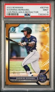 WARMING BERNABEL #/50 GOLD Refractor 1st 2022 Bowman Chrome Prospects PSA 9 - Bild 1 von 2