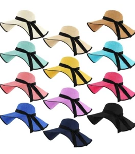 READ DESCRIPT! 12 Pcs Wide Brim Straw Hats Floppy Foldable Roll-Up Summer Beach - Picture 1 of 16