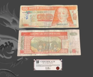 1992 Guatemala 50 Quetzales BANKNOTE Carlos Oscar Alselmon Very circulated - Picture 1 of 2