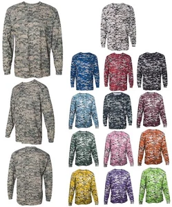 MEN'S PERFORMANCE DIGITAL DIGI CAMO CAMOUFLAGE, LONG SLEEVE T-SHIRT CREW, XS-4XL - Picture 1 of 17