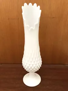 Vintage 60s FENTON Milk ART Glass SWUNG VASE Hobnail MCM Stretch PODEST BASE - Bild 1 von 5