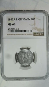 Germany DDR 10 Pfennig, 1952 A, NGC MS 64 Key Date - Picture 1 of 3