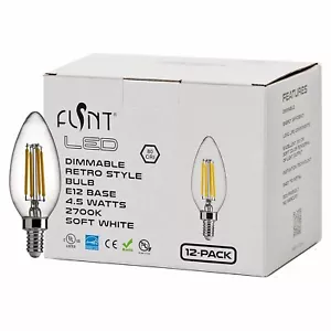 FLSNT 12 Pack LED Candelabra Bulbs 60W Equivalent E12 Base 2700K Warm White - Picture 1 of 8