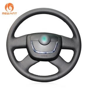 Custom Black Leather Steering Wheel Cover for Skoda Octavia Superb Fabia a5 Yeti - Imagen 1 de 9