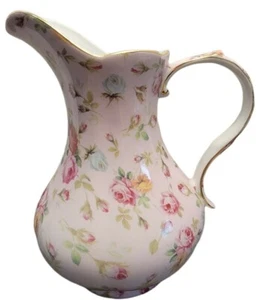 Royal Danube Pink Floral Pitcher Or Vase Gold Trim Decorative Scalloped Edges  - Picture 1 of 8