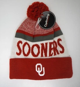 Captivating Rime3 Crimson OU Oklahoma Sooner Beanie Hat with Pom Pom - Picture 1 of 2