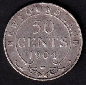 Newfoundland NFLD 1904H 50c Half Dollar Silver Coin King Edward VII .925 Silver - Picture 1 of 2
