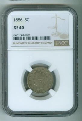 U.S. 1886 LIBERTY V NICKEL NGC XF-40 SCARCE KEY DATE - Image 1 of 2