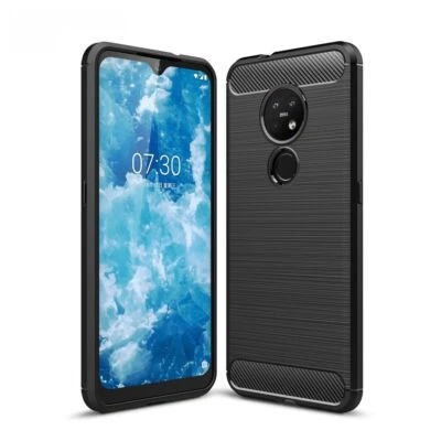 Custodia Cellulare Protettiva per Nokia 6.2 Bumper Carbonio Ottica TPU Nero - Immagine 1 di 4
