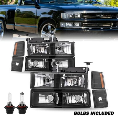 Faros negros para camioneta Chevy C10 C/K Tahoe 94-00 luces de esquina transparentes diestro+derecho Foto 1 de 4