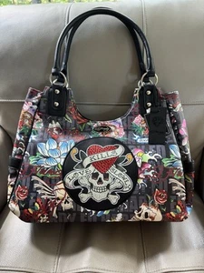 VIRAL ED HARDY LOVE KILLS SLOWLY Gothic RHINESTONES/SKULL TOTE/SHOULDER Bag NWT - Picture 1 of 8