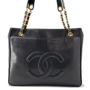 Borsa CHANEL CC logo catena tote pelle di agnello nera - Foto 1 di 17