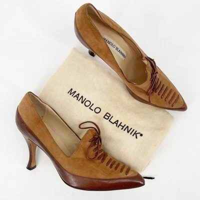 De colección Manolo Blahnik Dos Tonos Marrón Camel Oxford Tacones con Cordones IT 38 Foto 1 de 4