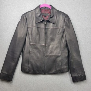 Guess Womens Leather Jacket Size M Black Full Zip Coat Pockets Distressed Lined - Picture 1 of 18