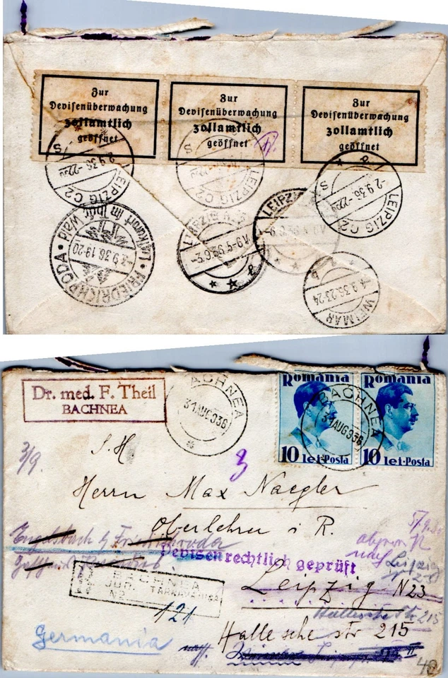 CUBIERTA ANTIGUA RUMANIA 1936 BACHNEA ADUANA REGISTRADA (A17/84) Foto 1 de 1