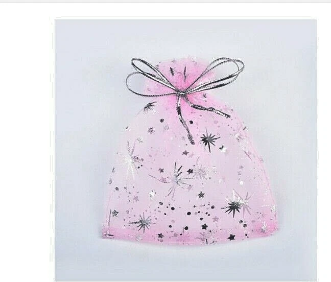 10pcs Light Pink Organza Gift Bags Jewelry Bags with Large Silver Stars - Image 1 of 1