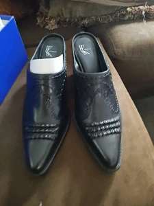 White Mountain Womens Black Leather Whipstitched Mules 9M  - Picture 1 of 12