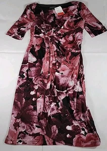 Connected Apparel Women's Knee Length Sheath Dress Dark Red Floral Pattern NWT - Picture 1 of 8