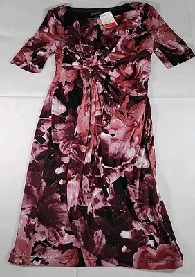 Vestido vaquero Connected Apparel para mujer hasta la rodilla rojo oscuro patrón floral nuevo con etiquetas Foto 1 de 4