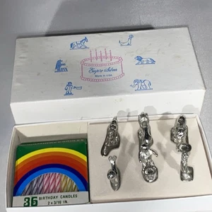 Empire Silver Pewter Circus Animals Birthday Candle Holders Vintage Set - Picture 1 of 10