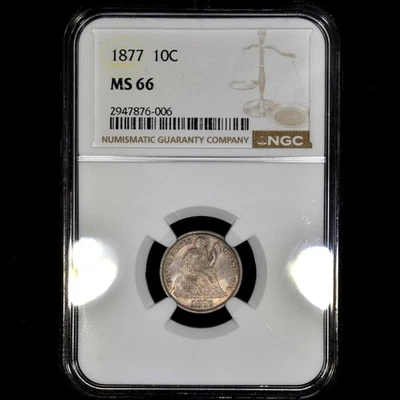 1877 SEATED LIBERTY DIME ✪ NGC MS-66 ✪ 10C SILVER COIN GEM UNCIRCULATED◢TRUSTED◣ - Image 1 of 4