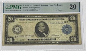 PMG St. Louis $20 1914 20 Very Fine White Mellon Federal Reserve Note FR # 995 - Picture 1 of 2