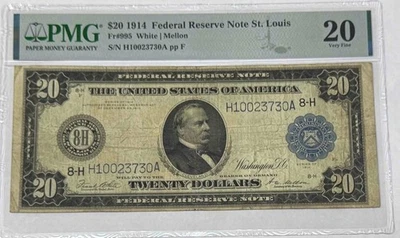 PMG St. Louis $20 1914 20 Very Fine White Mellon Federal Reserve Note FR # 995 - Image 1 of 2