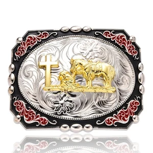 Cross Horse Horseman Belt Buckles for Men Large, Silver & Black Gold Religiou... - Picture 1 of 6