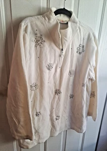 QUAKER FACTORY Women’s XL Fleece White Sapphire Snowflake 1/4 Zip Pullover - Picture 1 of 8