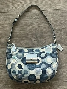 Coach Signature Kristin Canvas Sequin Hobo Shoulder Hand Bag Purse 43918 - Picture 1 of 17