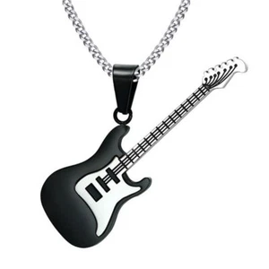 Guitar Necklace Black Titanium, High-Quality, Link Chain 19", 3mm, Trendy Music - Picture 1 of 2
