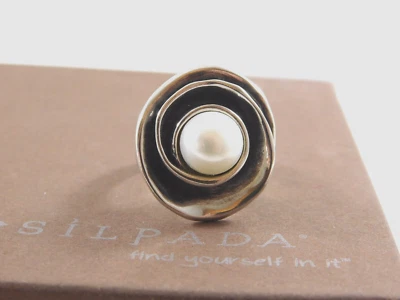 SILPADA Sterling Silver Oxidized LILY PEARL Swirl Band Ring R2121 sz 6 - Image 1 of 4
