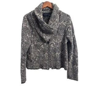 Mary Made in Italy elegante Paisley Jacke mit Reißverschluss Wasserfallausschnitt Strukturstrick - Bild 1 von 7
