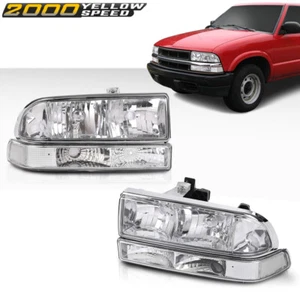 Headlights Assembly Chrome Housing Clear Corner Fit For 98-04 CHEVY S10/BLAZER - Picture 1 of 12